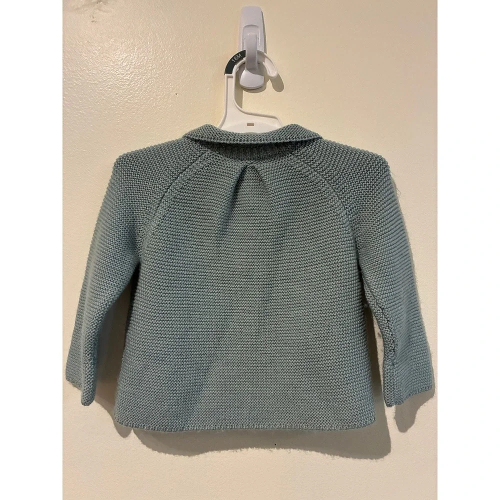Oso & Me Pat Jacket Dusty Green 100% Wool Garter Stitch Cardigan 24m